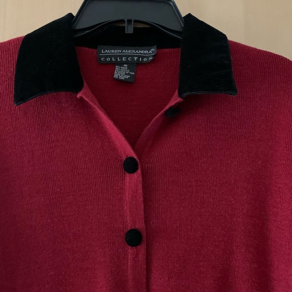 Red button down cardigan with velvet M EUC - Picture 2 of 5